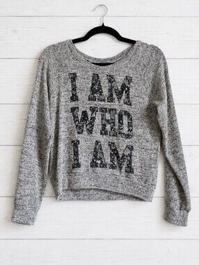 Stranded I AM WHO I AM Gray Crewneck Sweater Size S